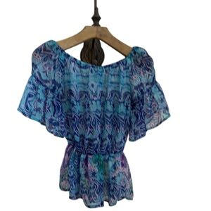 Blue Patterned Italian Capri Off-Shoulder Top Antica Santorini